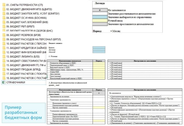 Пример разработанных бюджетных форм